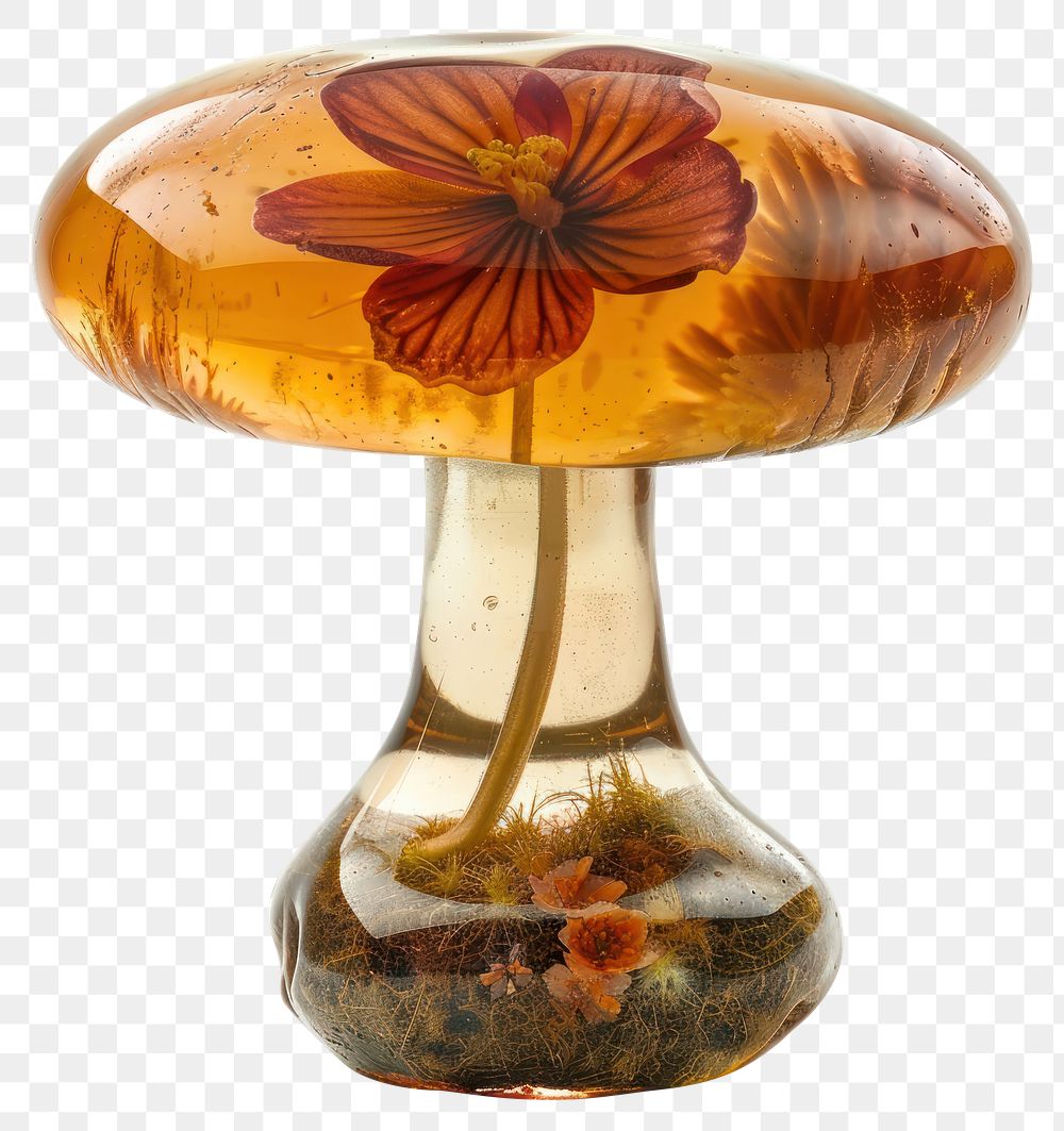 PNG Real photo element of *flower resin mushroom shaped*, made with flower resin style, flower inside resin element, no…