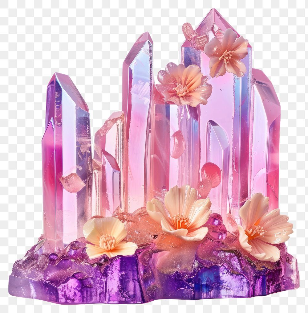 PNG Real photo element of *flower resin buildings shaped*, made with flower resin style, flower inside resin element, no…