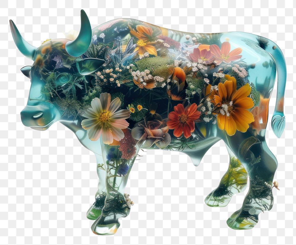 PNG Flower resin bull shaped livestock animal mammal.