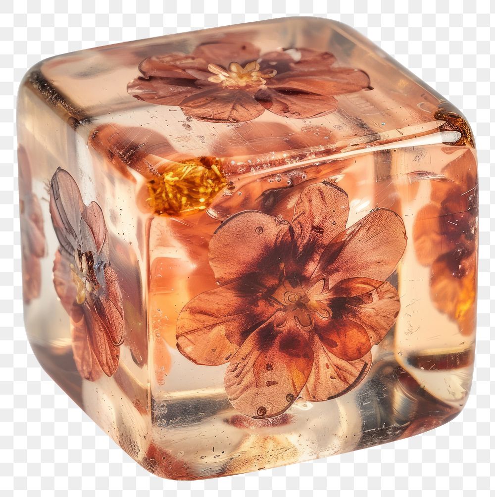 PNG Real photo element of *flower resin dice shaped*, made with flower resin style, flower inside resin element, no object…