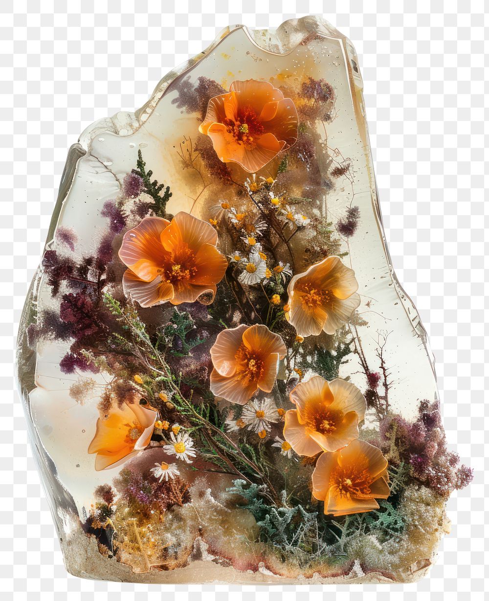PNG Real photo element of *flower resin forest shaped*, made with flower resin style, flower inside resin element, no object…
