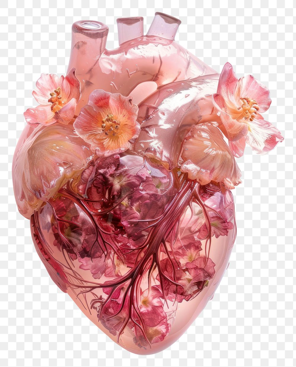 PNG Flower resin human heart shaped cosmetics porcelain pottery.