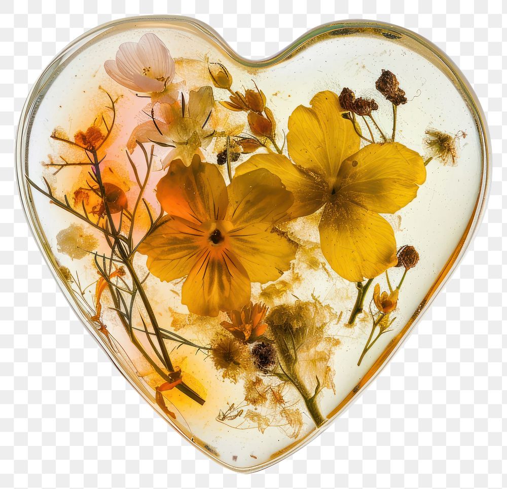 PNG Real photo element of *flower resin heart shaped*, made with flower resin style, flower inside resin element, no object…