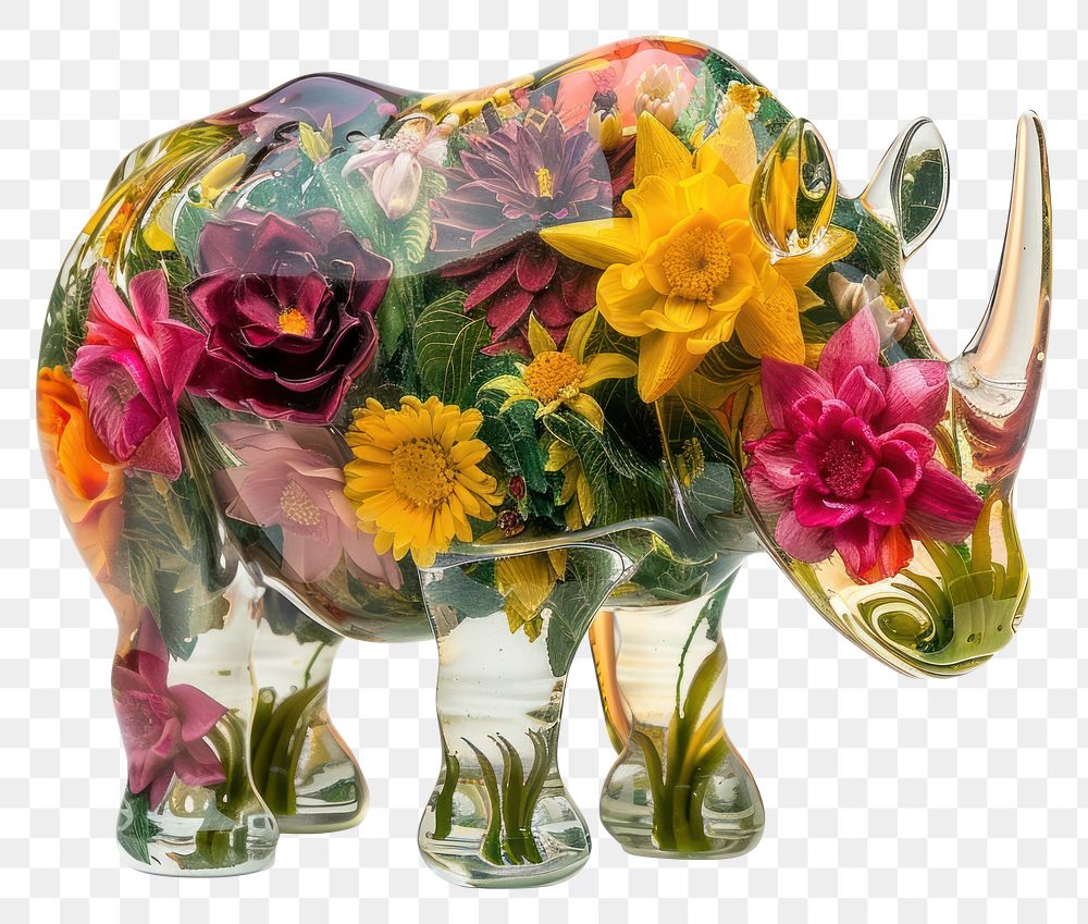 PNG Flower resin rhinoceros shaped art pottery blossom.