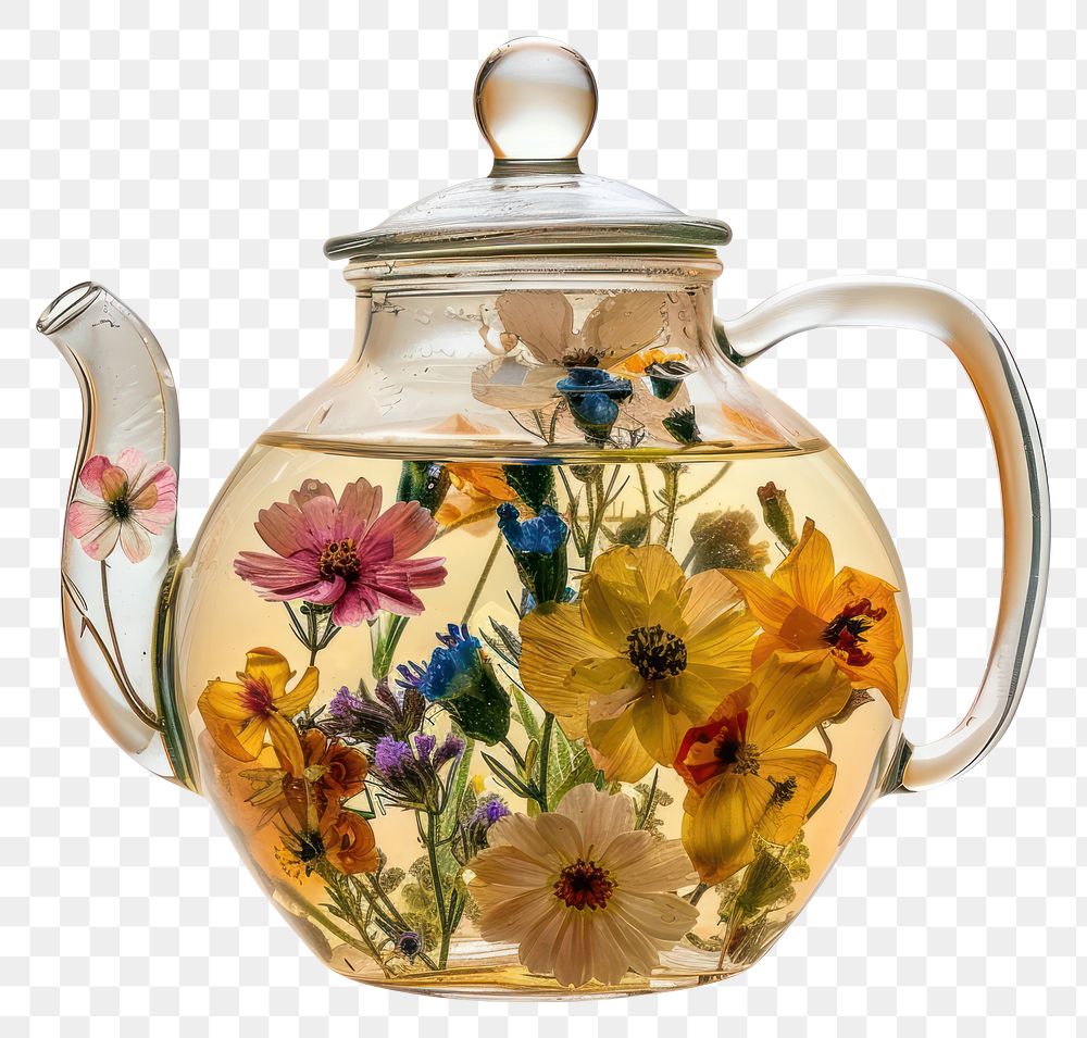 PNG Flower resin teapot shaped cookware pottery bottle.