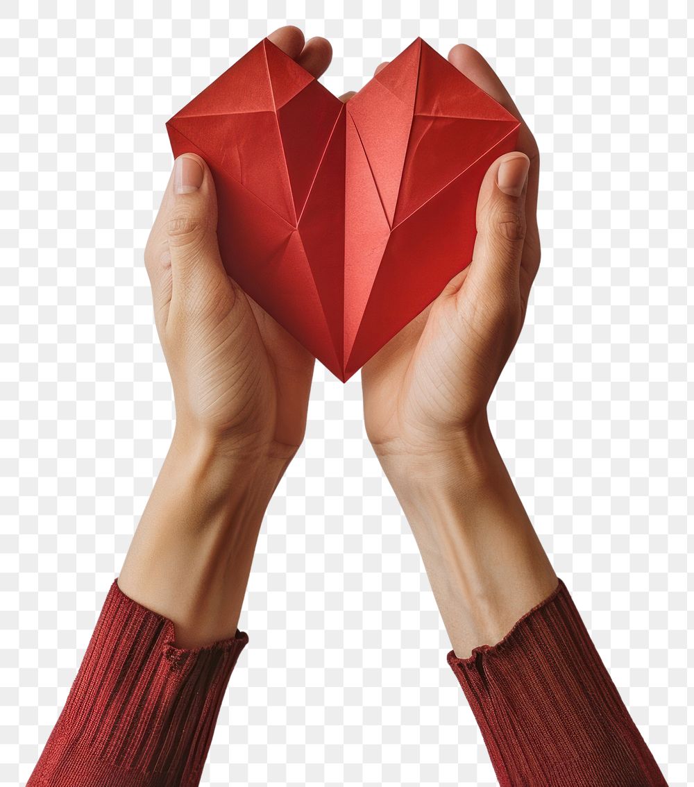 PNG Hands holding paper red heart shape cosmetics perfume symbol.