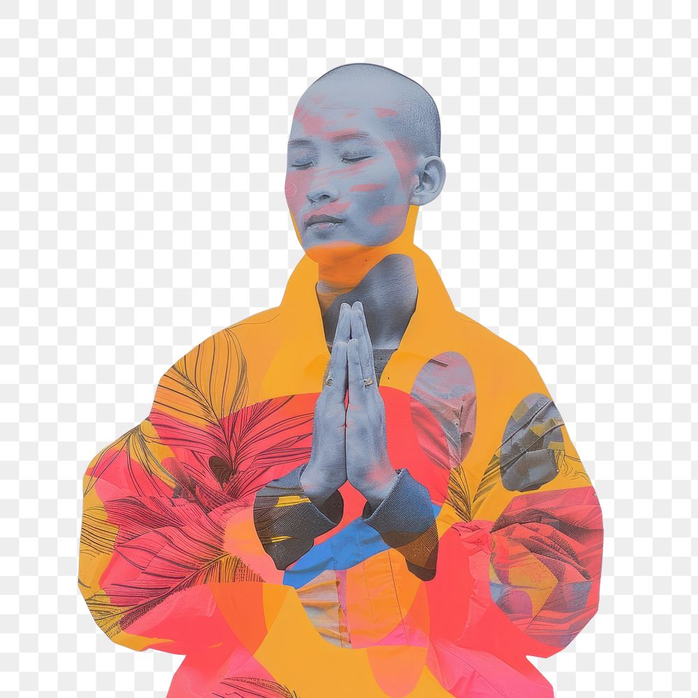 PNG Collage of monk praying portrait photo photography.