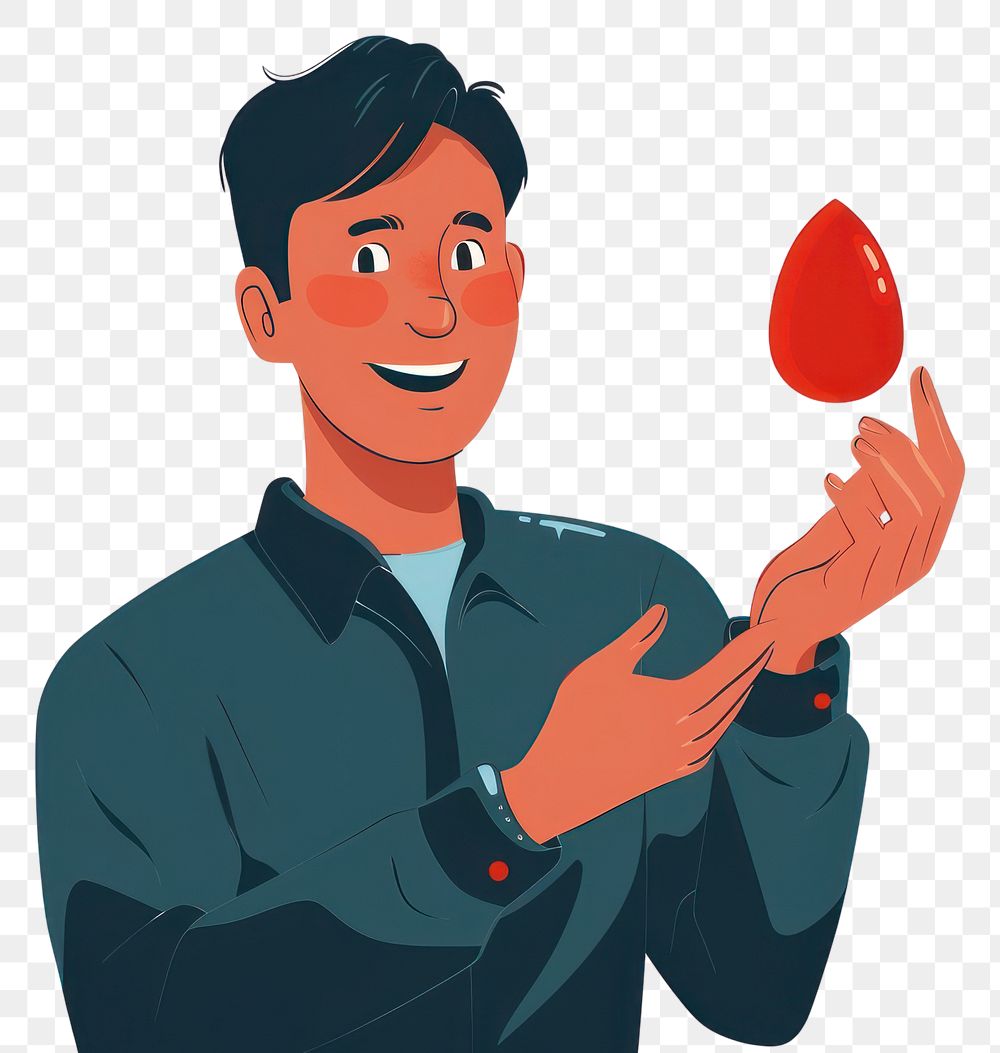 PNG Man holding a red drop juggling cartoon person.