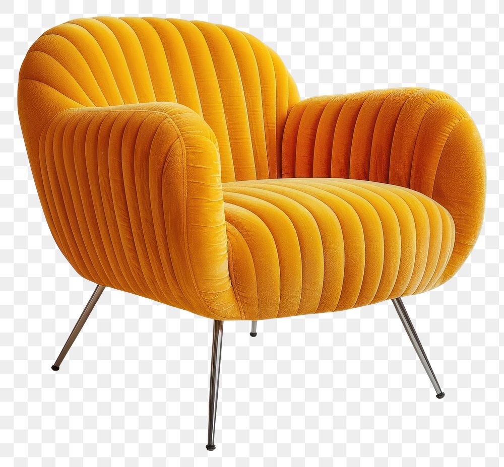 PNG Yellow rib fabric armchair furniture.
