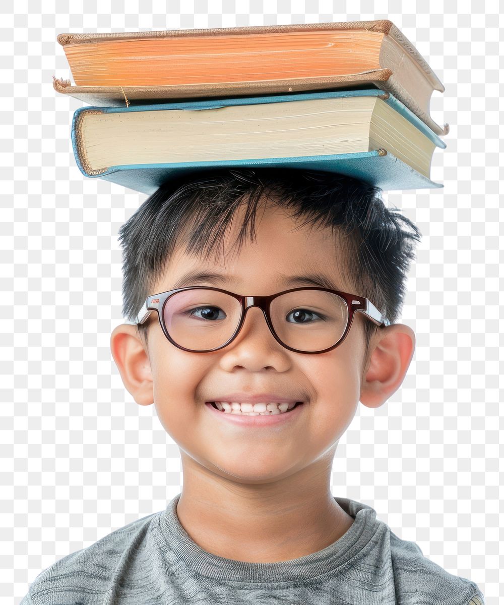 PNG Filipino children boy glasses photo book.