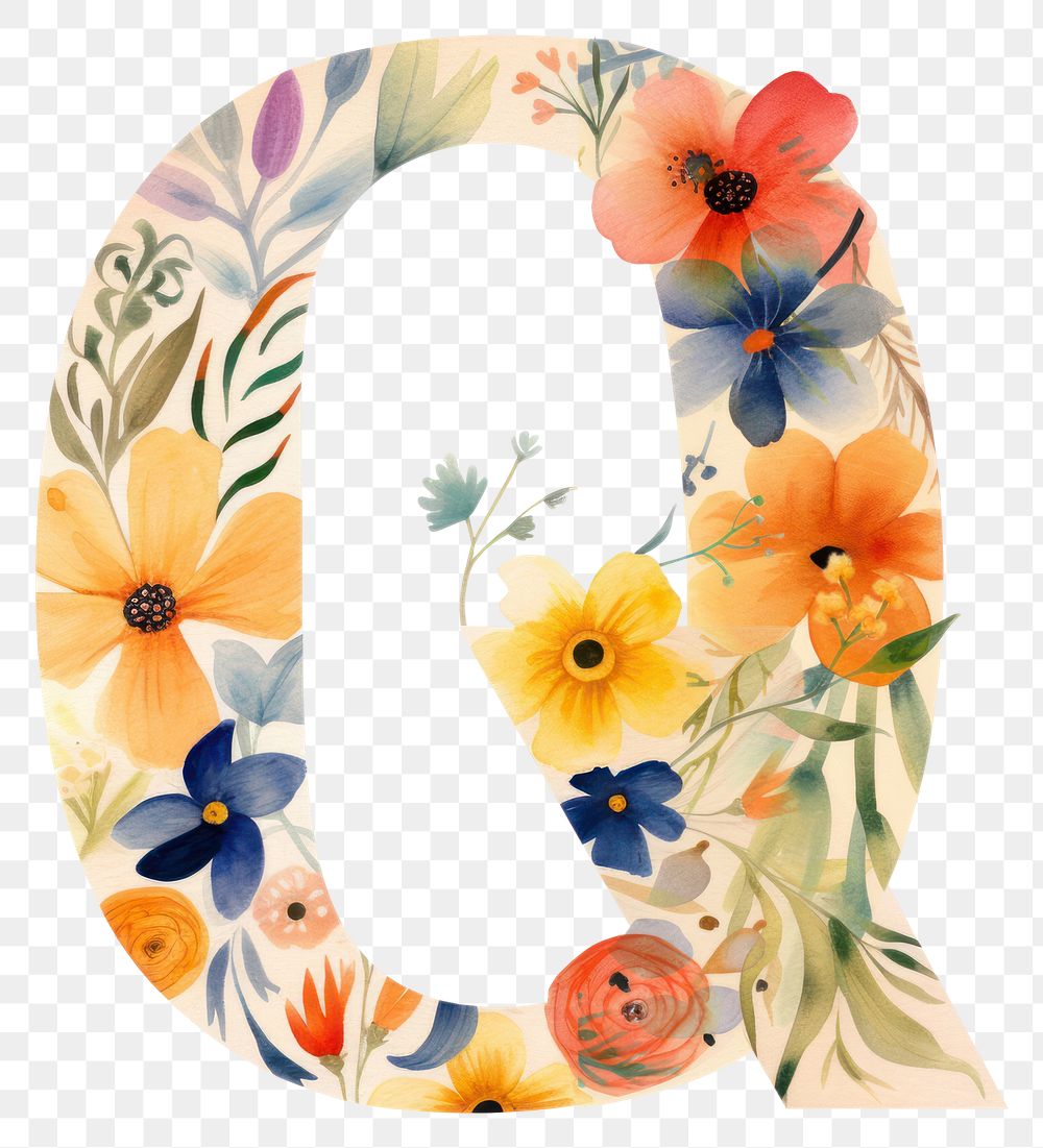 PNG Floral inside alphabet q text number symbol.