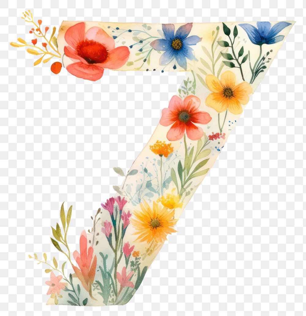 PNG Floral inside number 7 text graphics pattern.