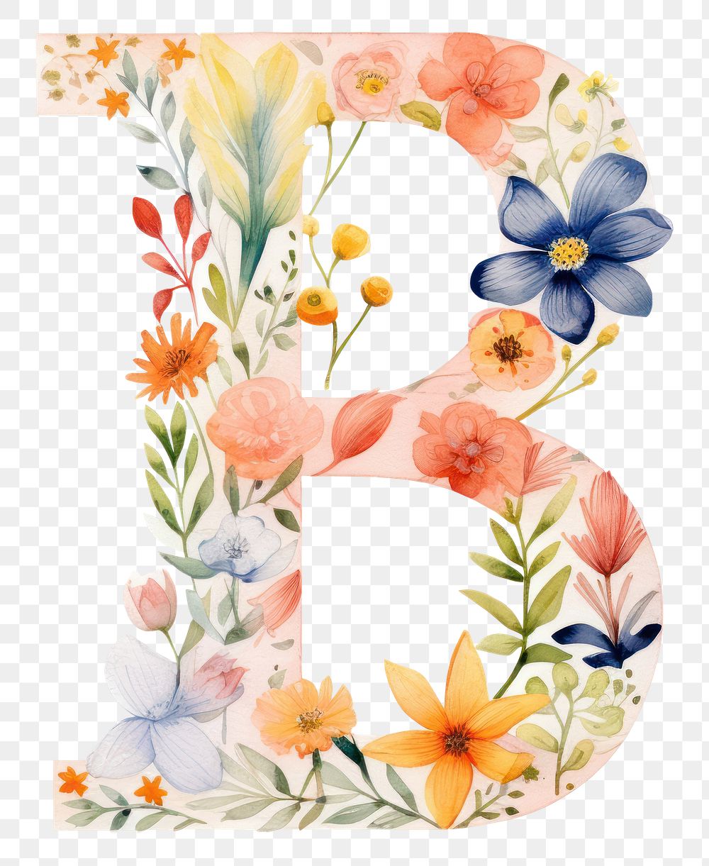 PNG Floral inside alphabet B text graphics pattern.