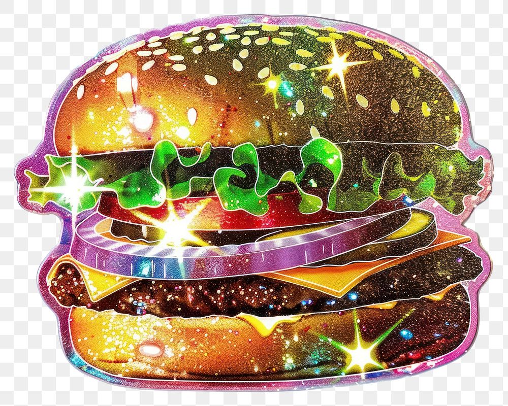 PNG Glitter burger sticker sandwich dessert lunch.