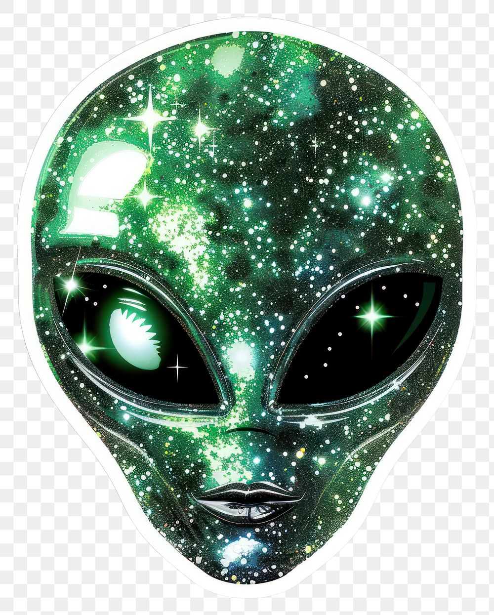 PNG Glitter green alien face mask disk.