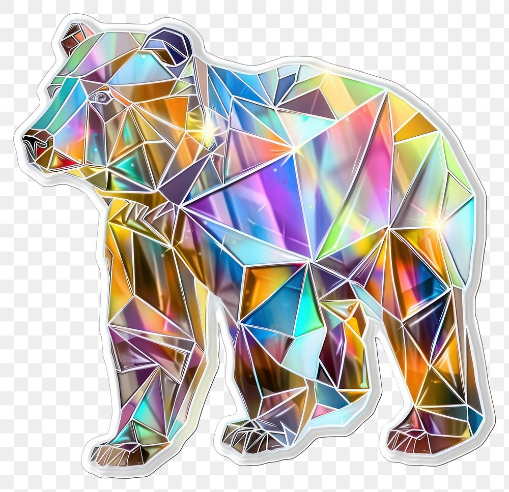 PNG Glitter polygon bear sticker chandelier wildlife animal.
