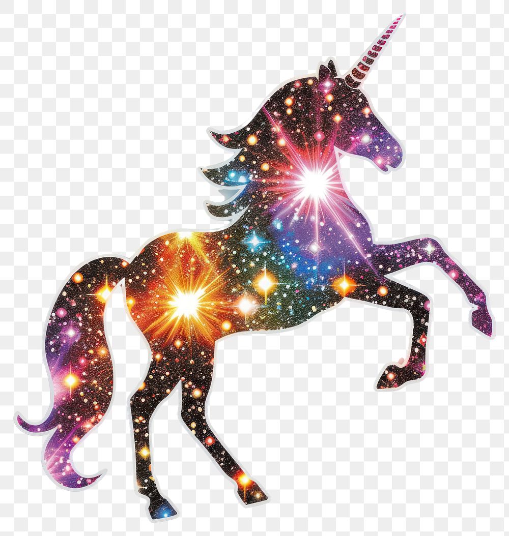 PNG Glitter unicorn flat sticker animal mammal horse.