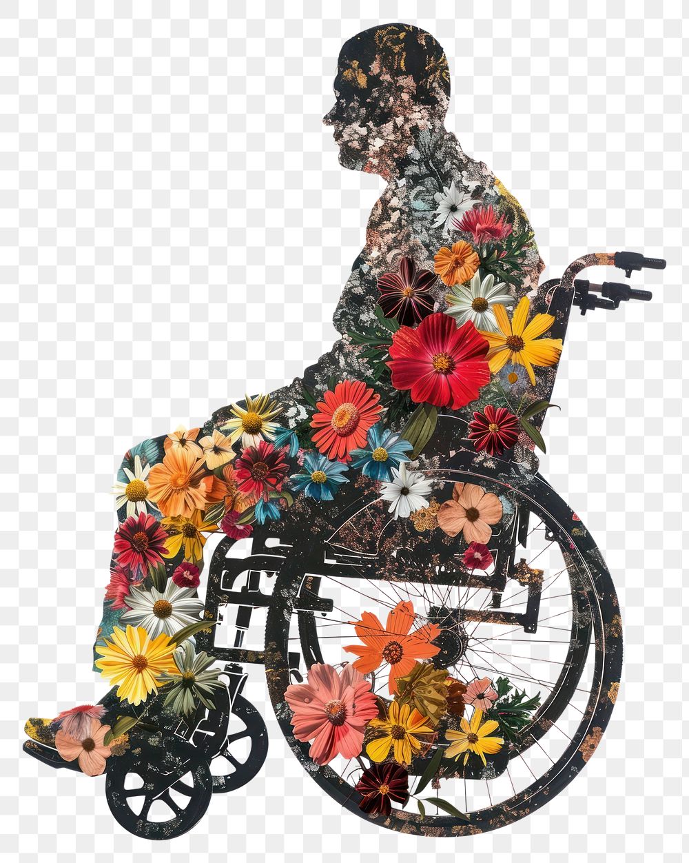 PNG Flower Collage disabled man wheelchair furniture machine.