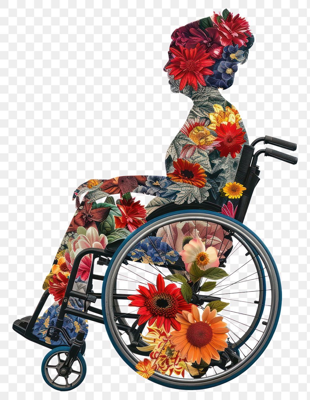 PNG Flower Collage disabled woman wheelchair flower furniture.