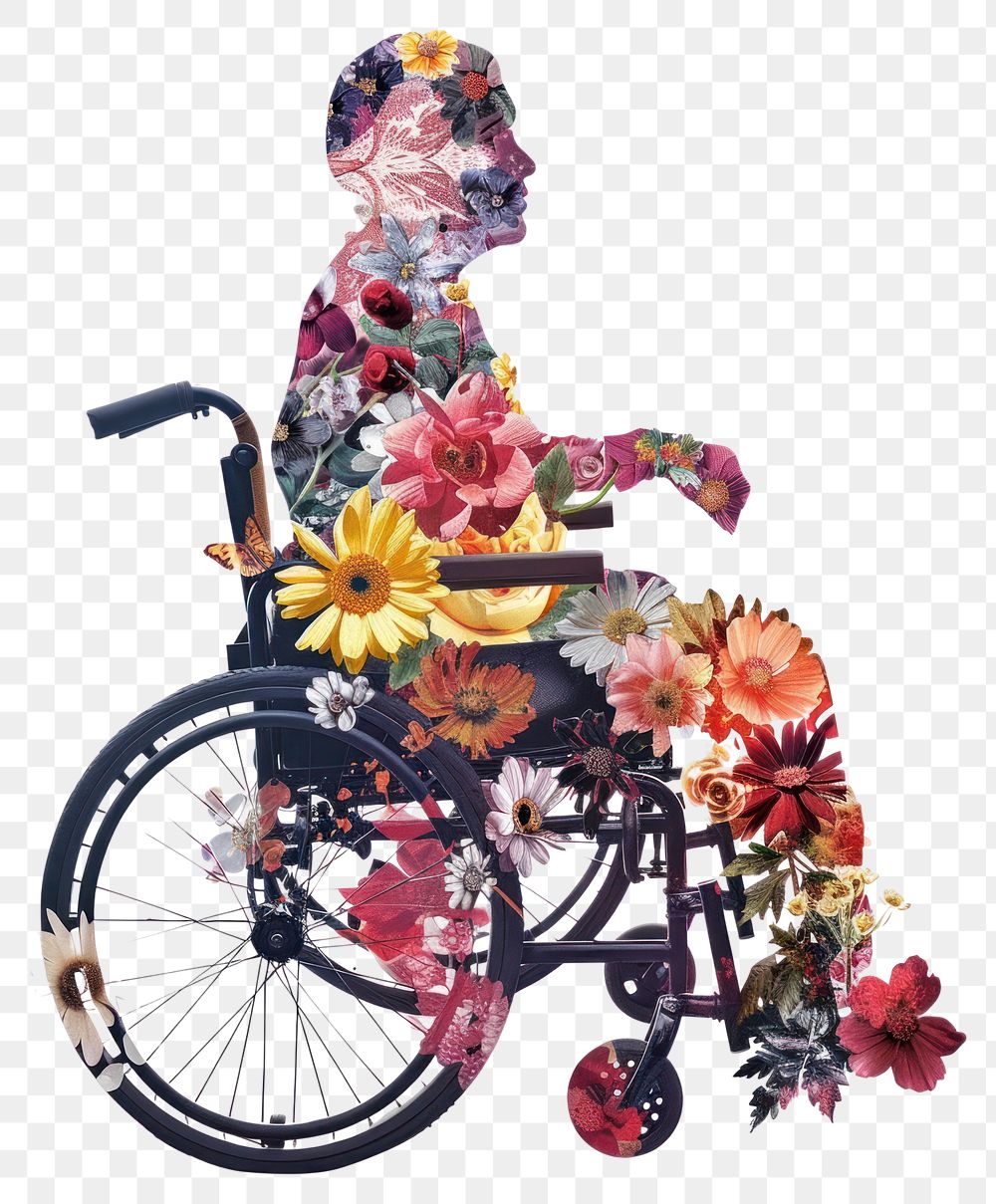 PNG Flower Collage disabled kid wheelchair flower transportation.