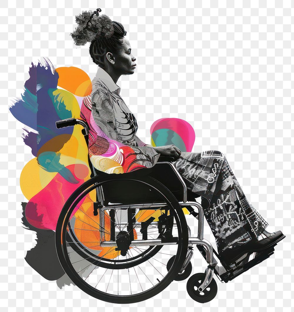 PNG Paper collage of disabled woman wheelchair furniture person.