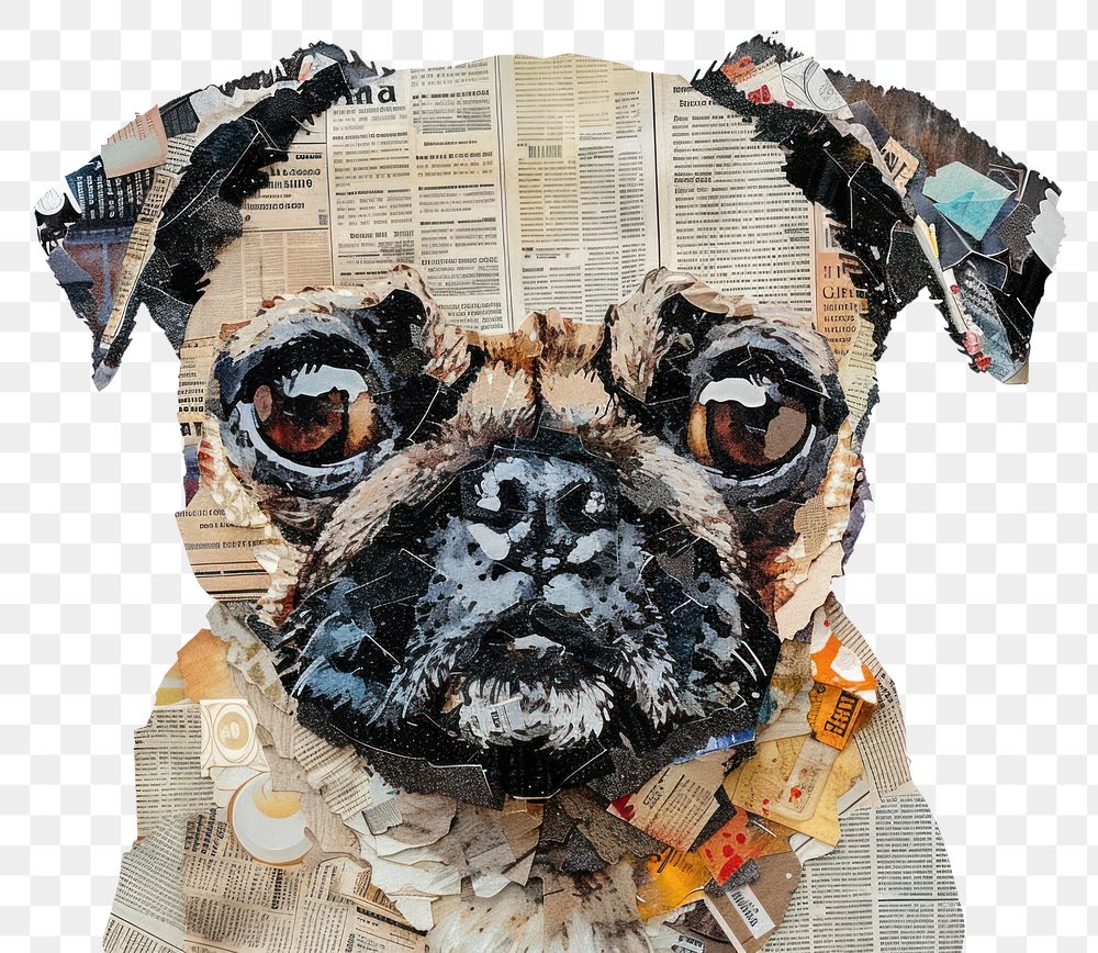 PNG Craft collage pug animal canine mammal.