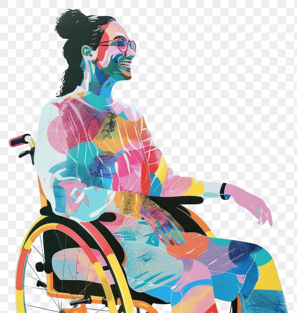 PNG Photo collage of woman in wheelchair furniture painting female.