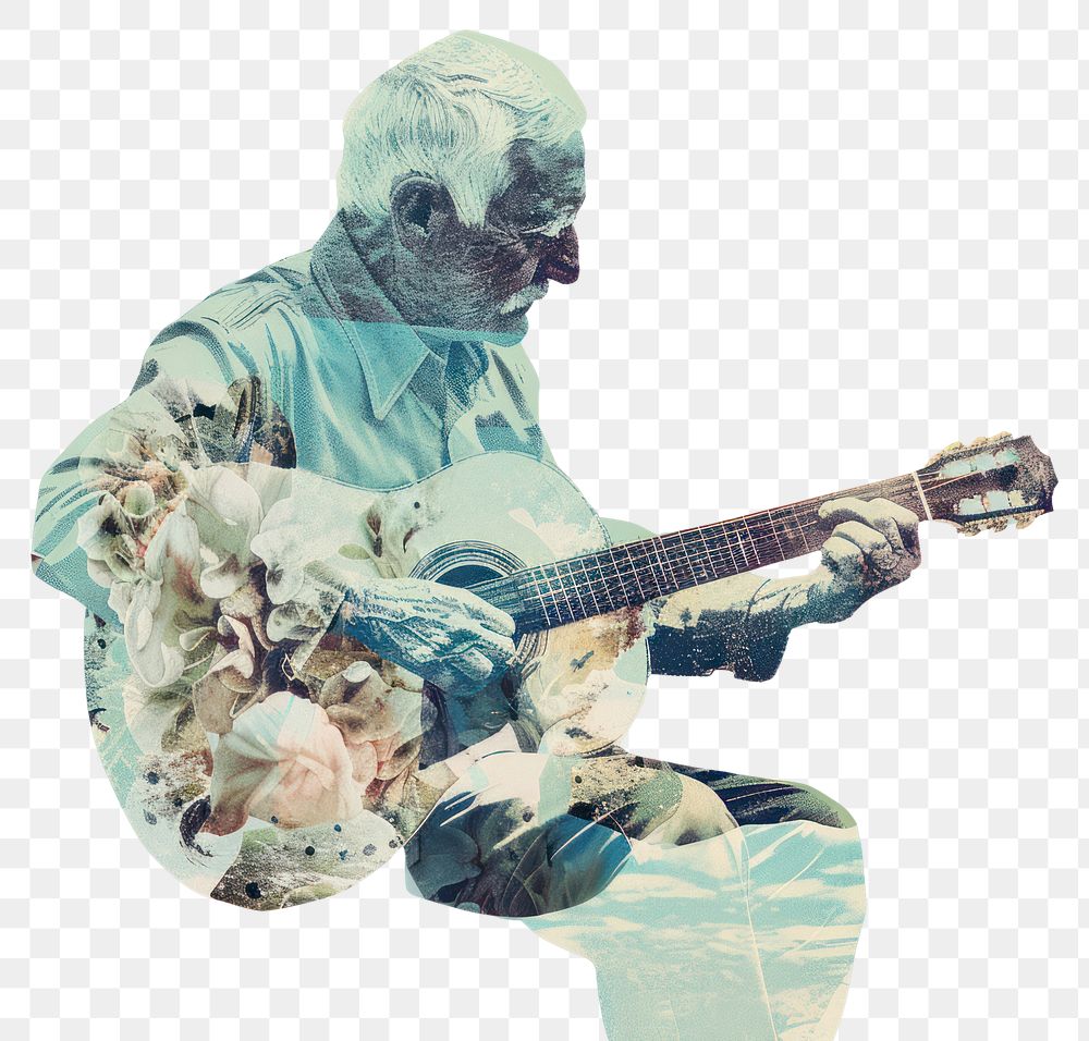 PNG Photo collage of elderly playing guitar recreation guitarist performer.