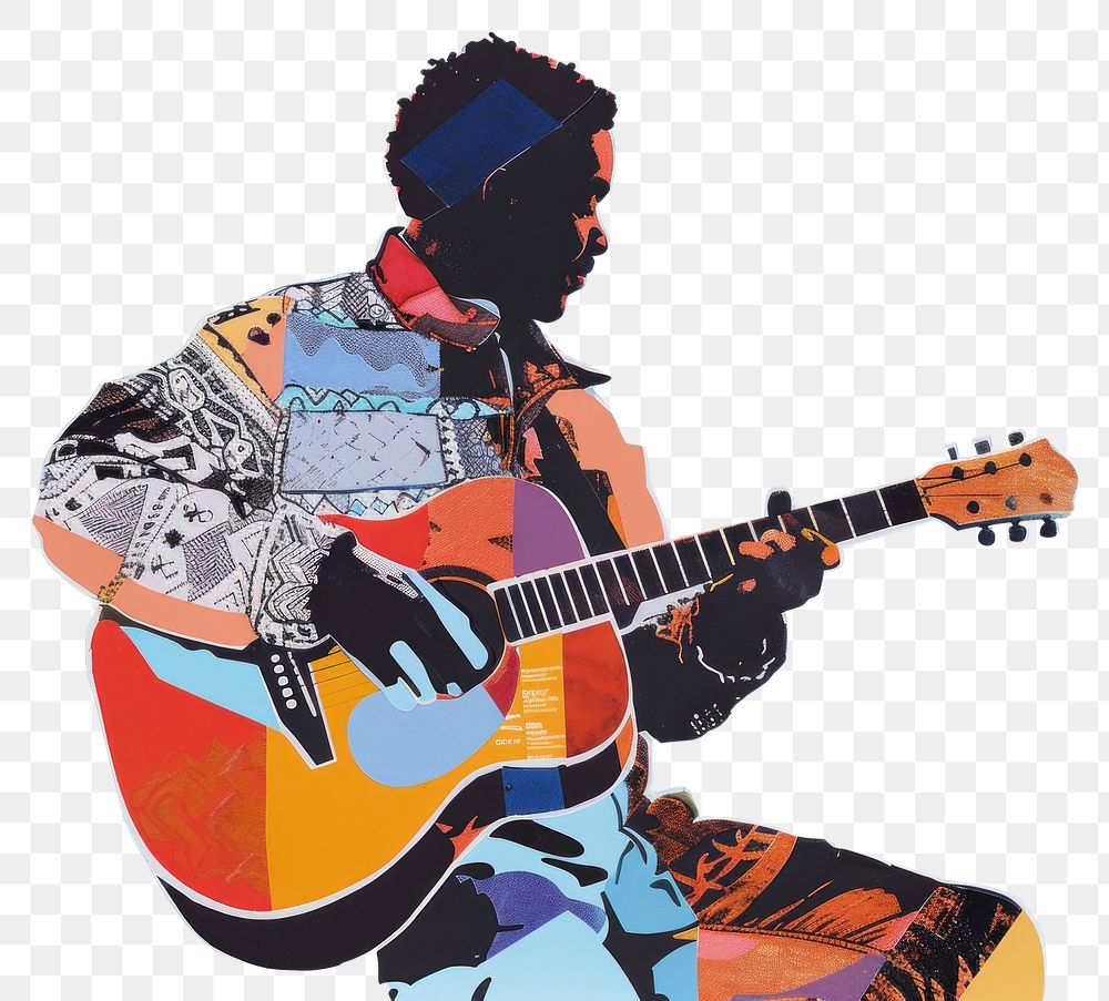 PNG Collage of man playing guitar recreation guitarist performer.