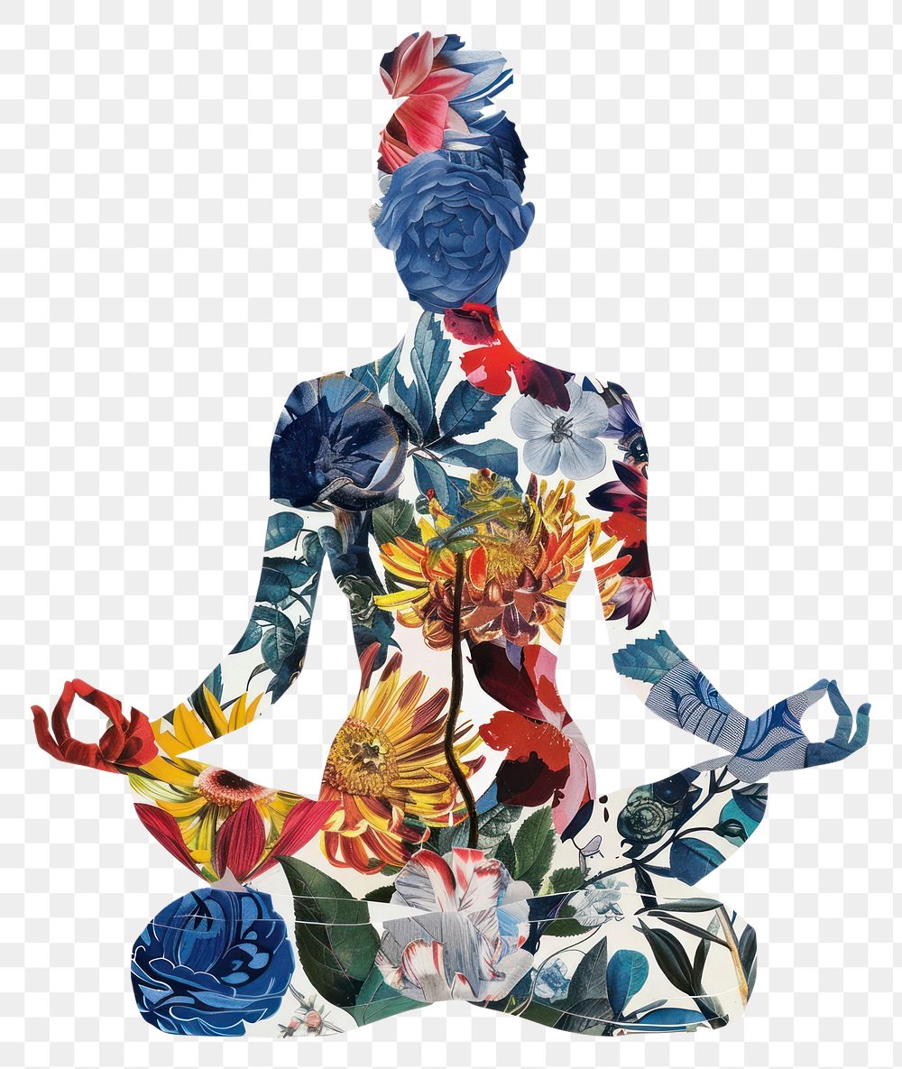 PNG Flower Collage of yoga pose painting clothing apparel.