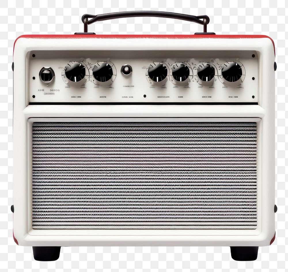 PNG A white guitar amplifier with one speaker and two volume knobs for neutral background electronics audio speaker.