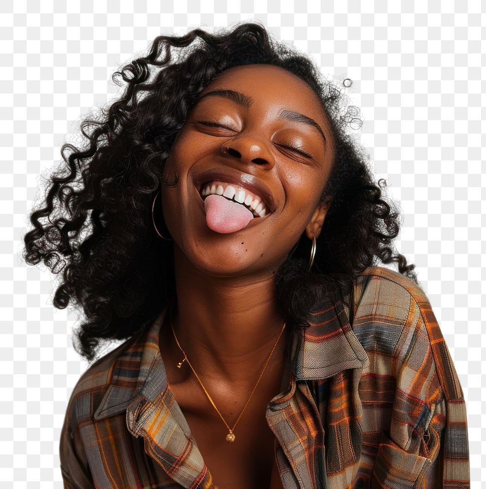 PNG Close up face black girl show tongue out and cute pose in photobooth snap shot accessories accessory laughing.