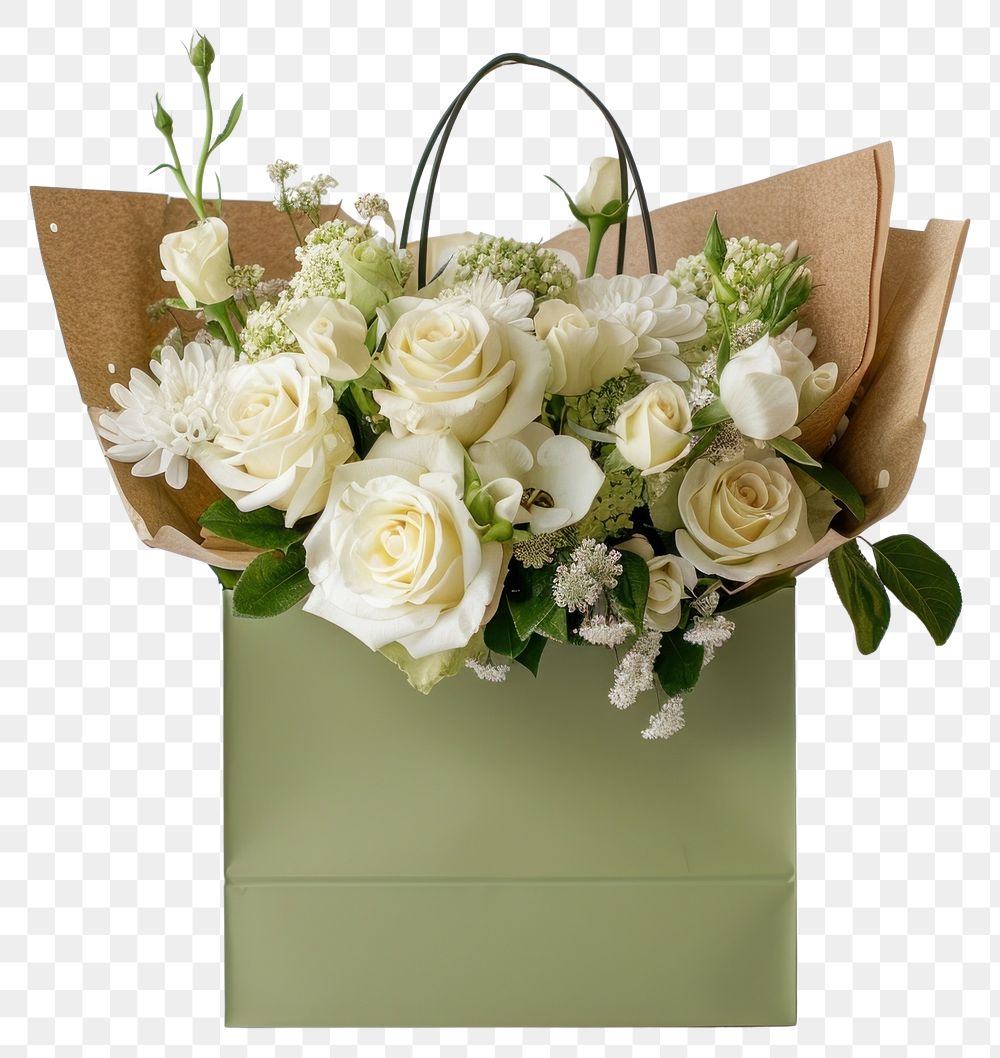 PNG Light green paper bag flower rose graphics.