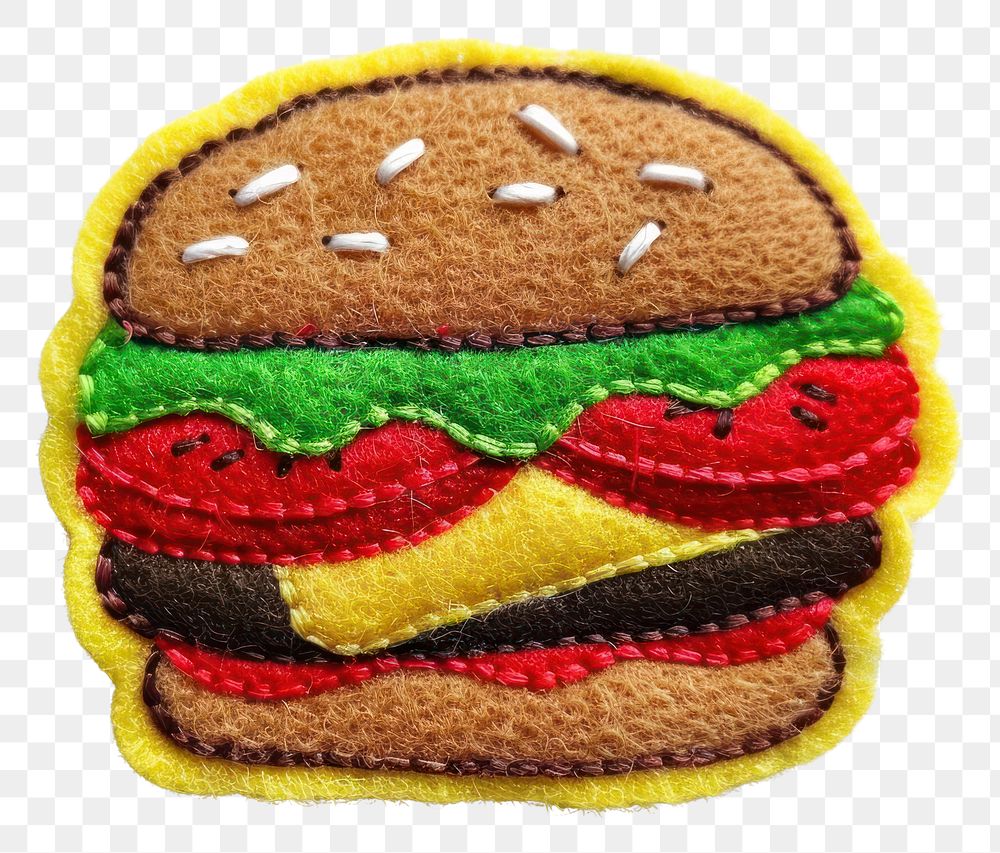 PNG Felt stickers of a single burger confectionery dessert sweets.