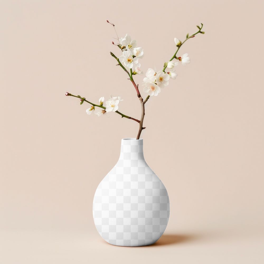 PNG ceramic flower vase mockup, transparent design