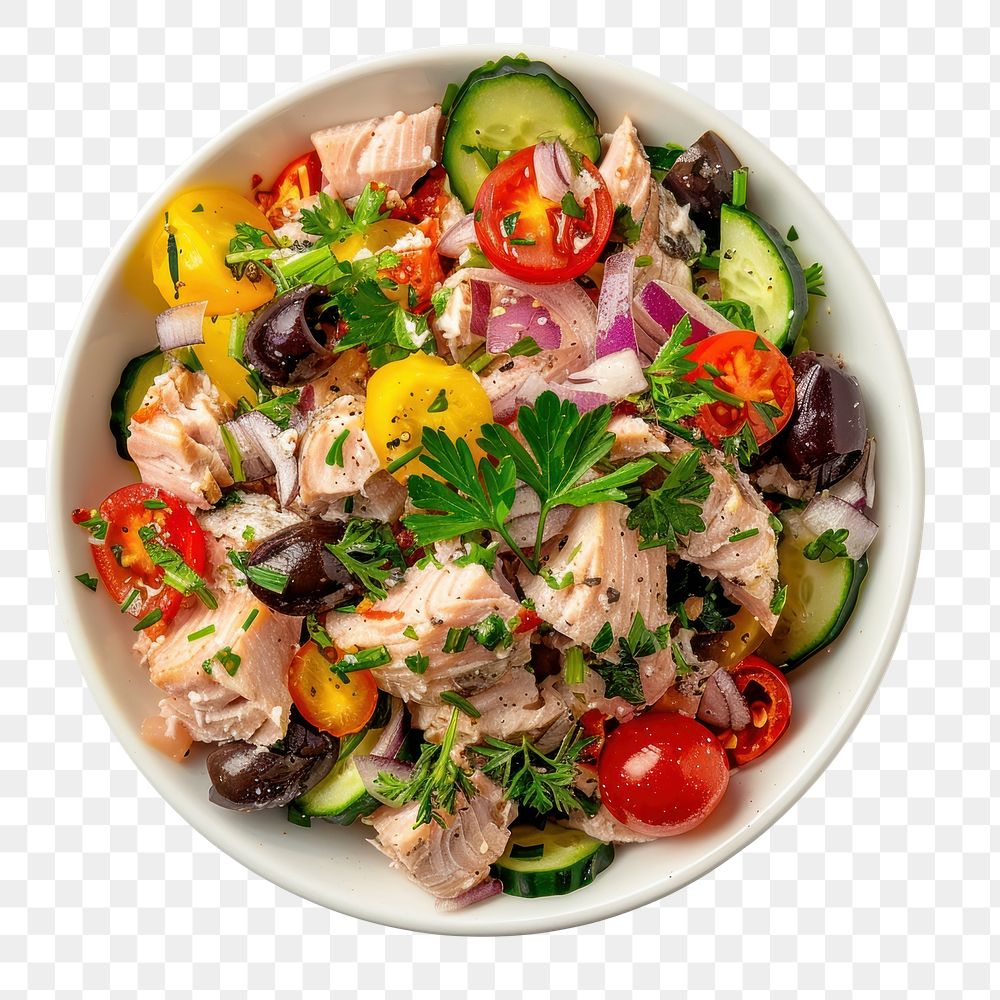 PNG Mediterranean tuna salad platter lunch dish.