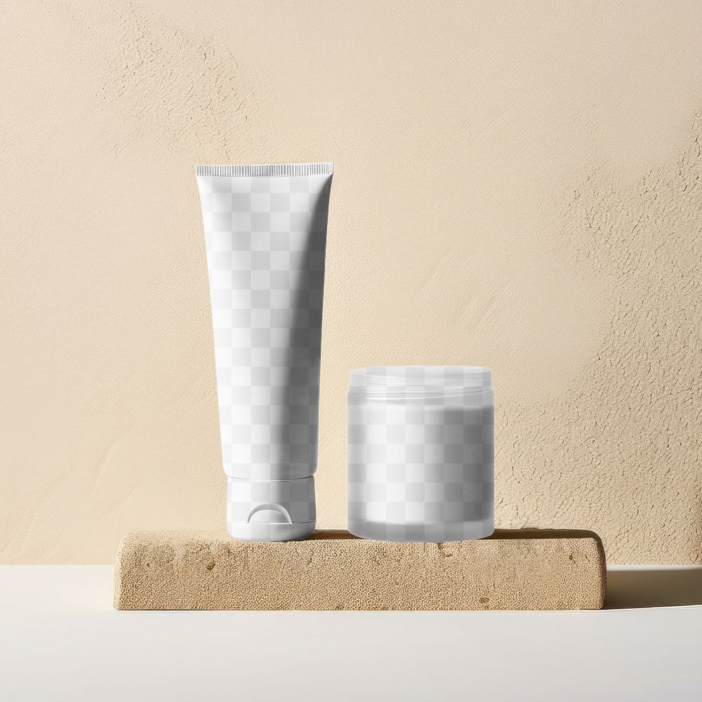 PNG cosmetic tube & jar mockup, transparent design