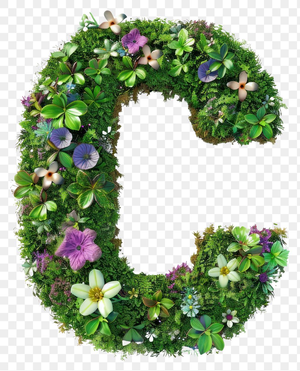 PNG  C letter flower blossom wreath.