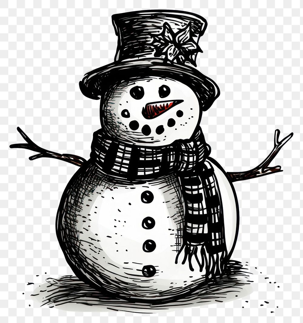 PNG Ink drawing snowman outdoors nature winter.