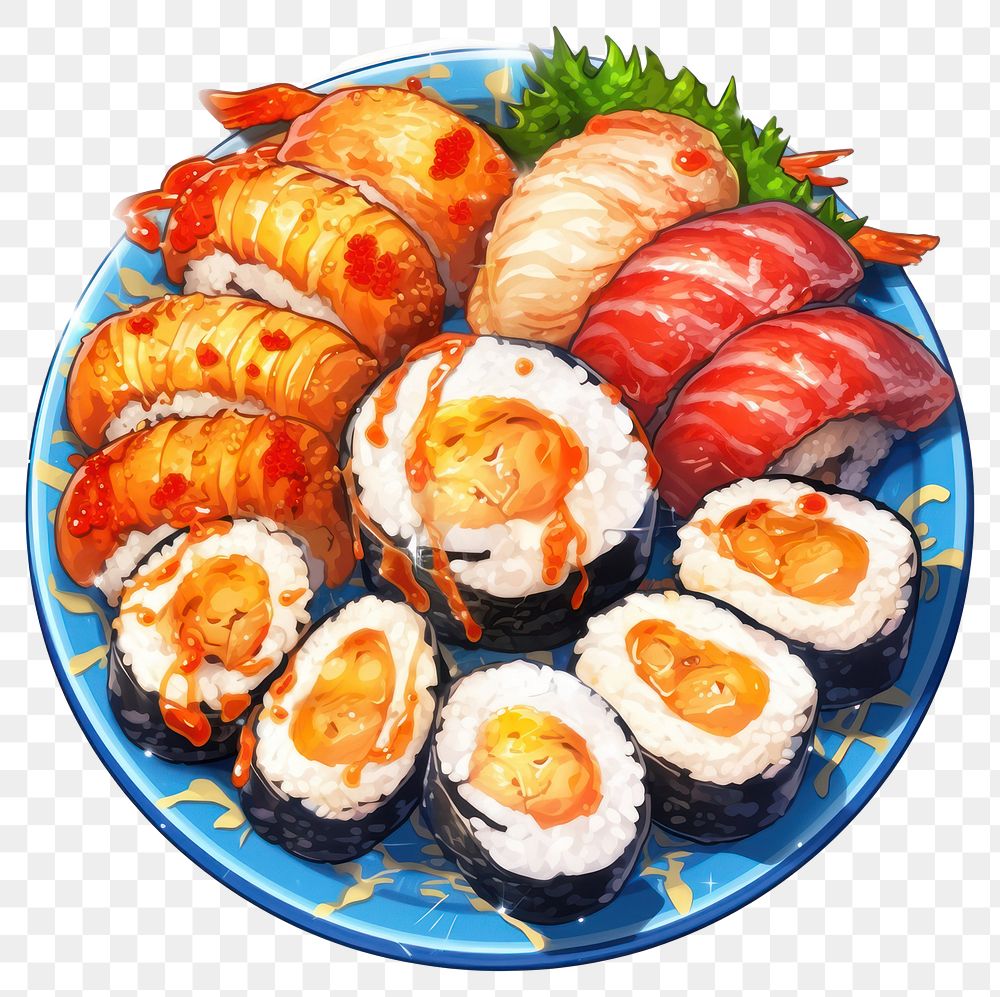 PNG Isolate sushi food platter produce.