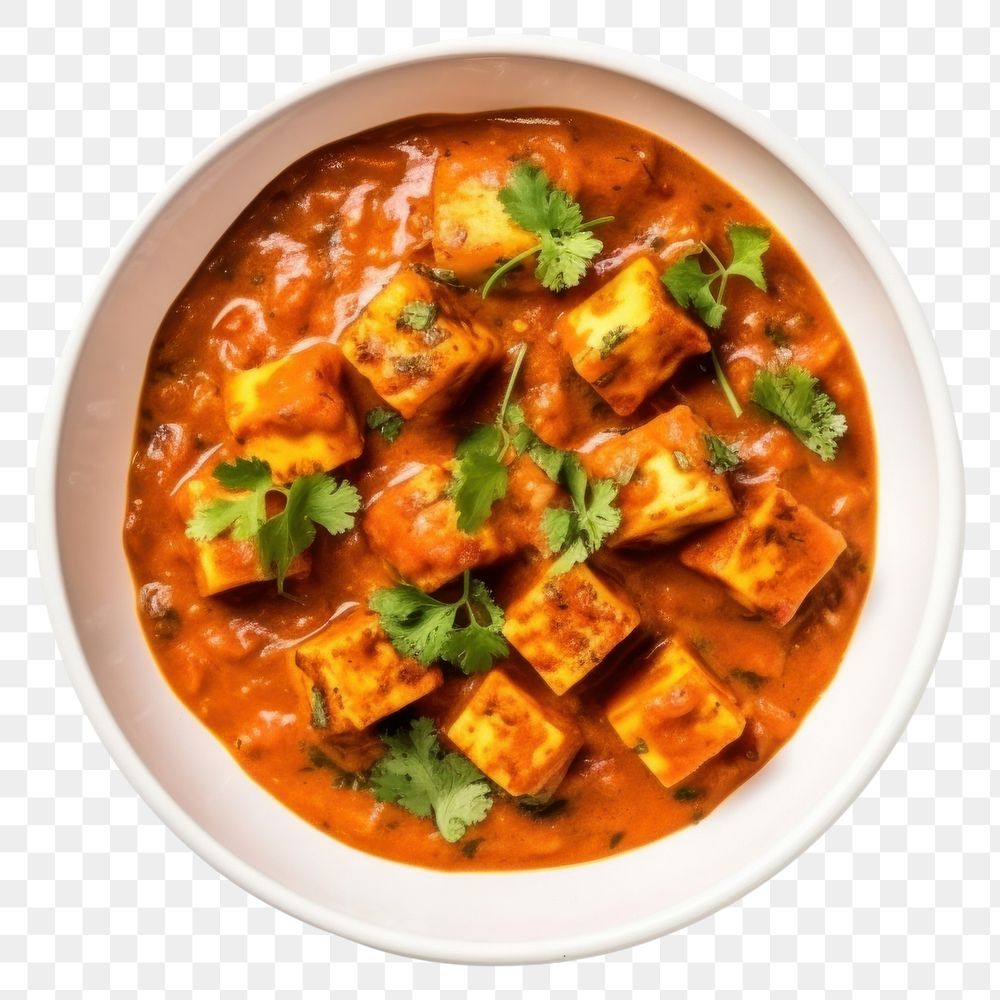 PNG Indian Mutter paneer dish with spices food seafood curry.