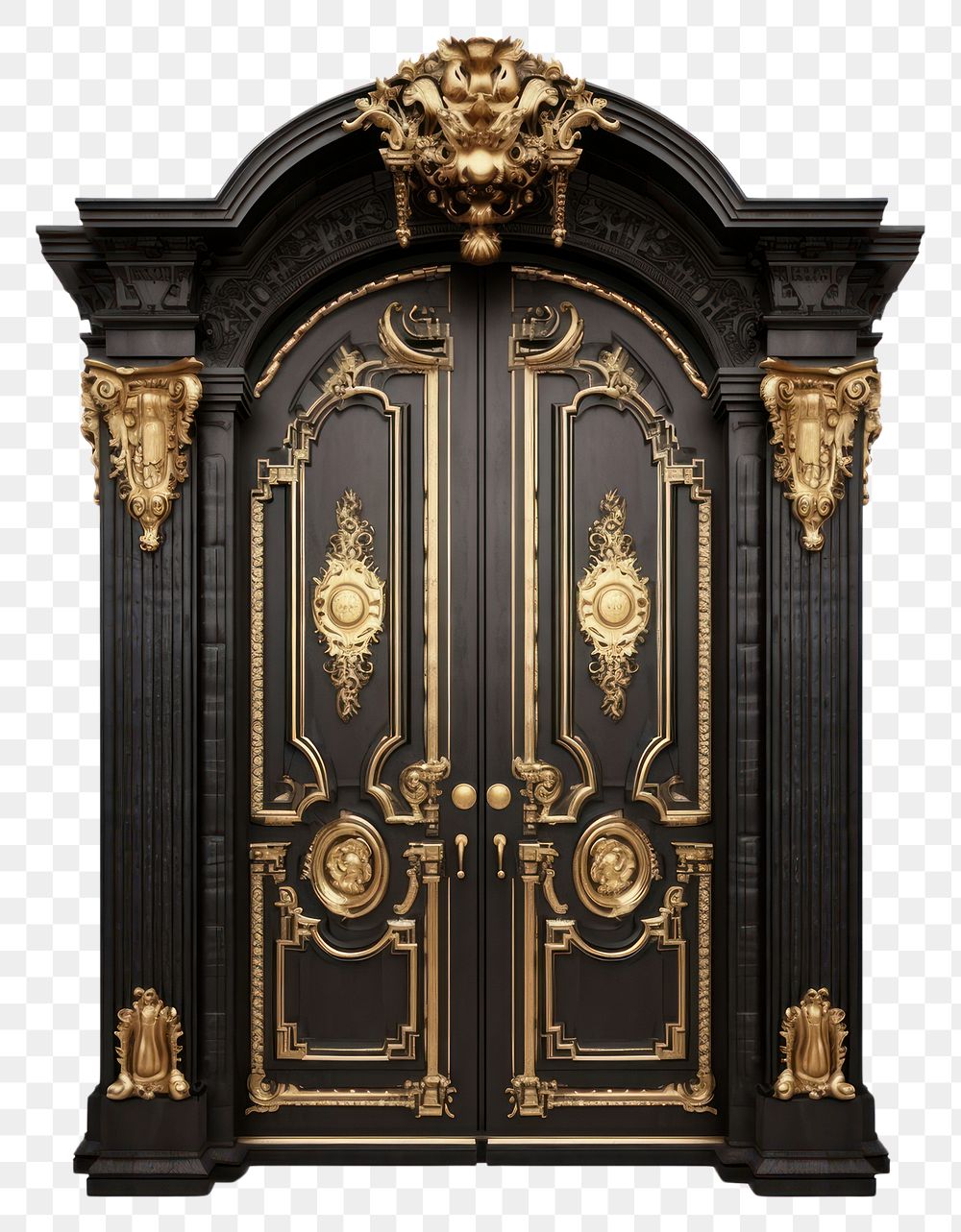 PNG Front the door vintage black-gold color style isolated chandelier furniture gate.