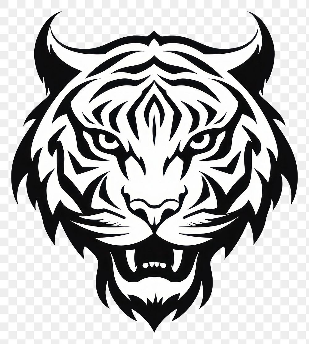 PNG Tiger tattoo flat illustration logo stencil symbol.