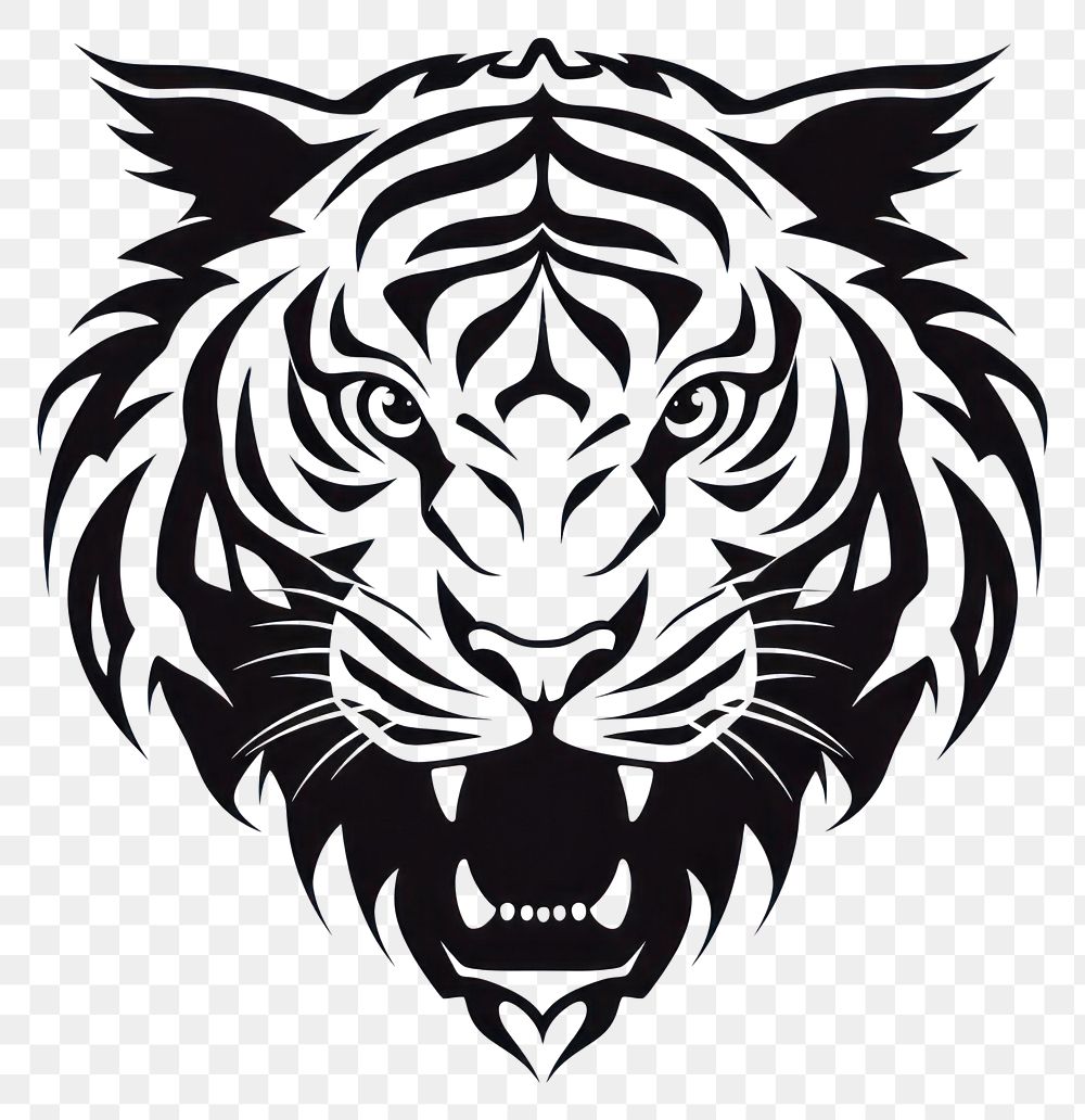PNG Tiger tattoo flat illustration logo stencil animal.