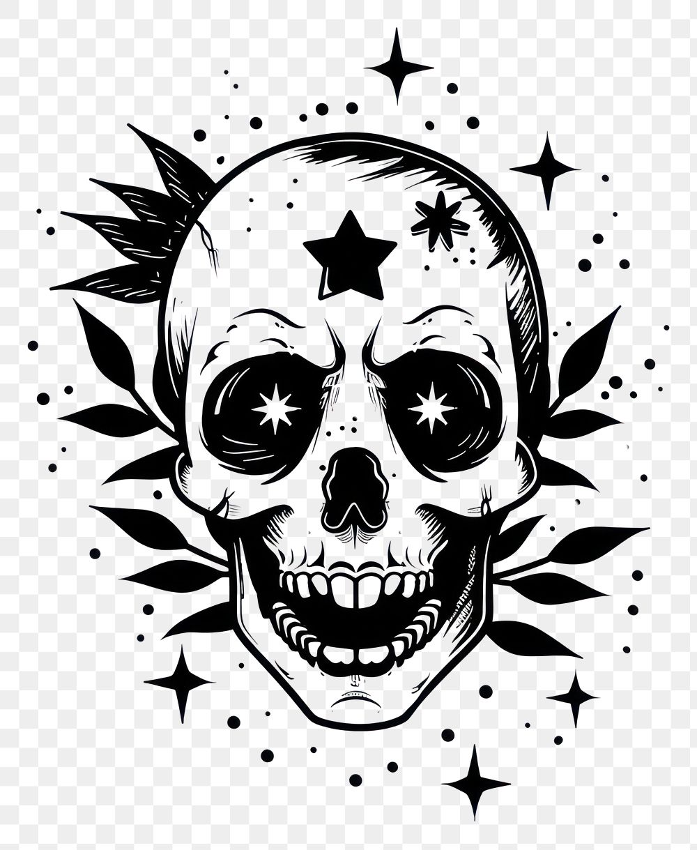PNG Vintage skull tattoo flat illustration logo stencil symbol.