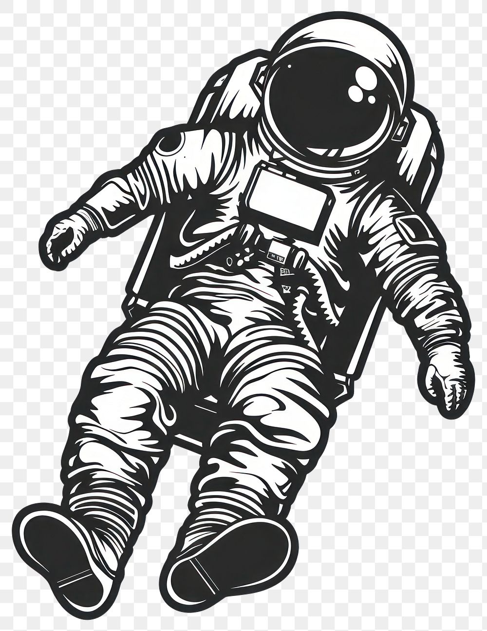 PNG Astronaut in space tattoo flat illustration illustrated stencil drawing.