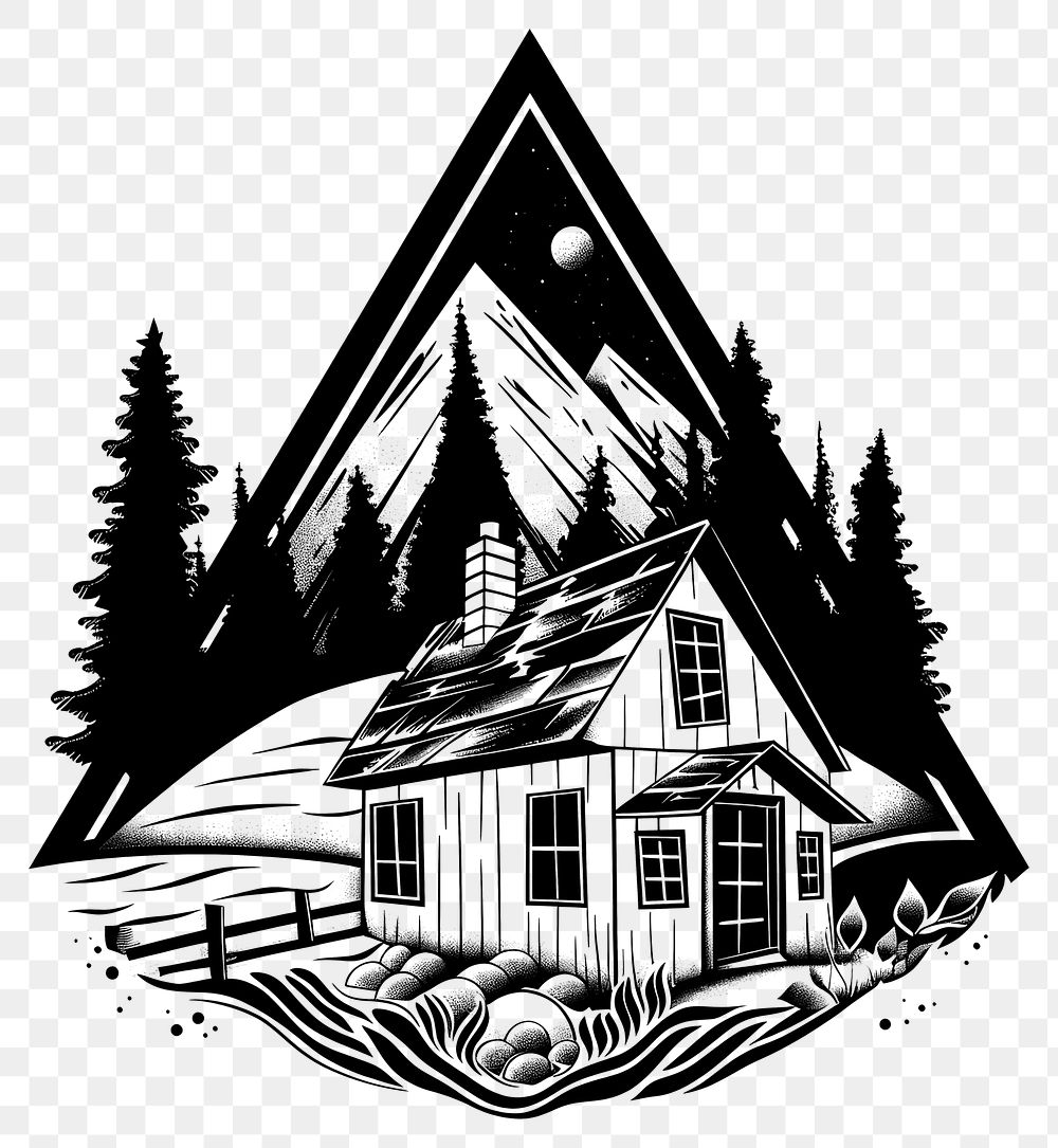 PNG Farm house tattoo flat illustration architecture illustrated countryside.