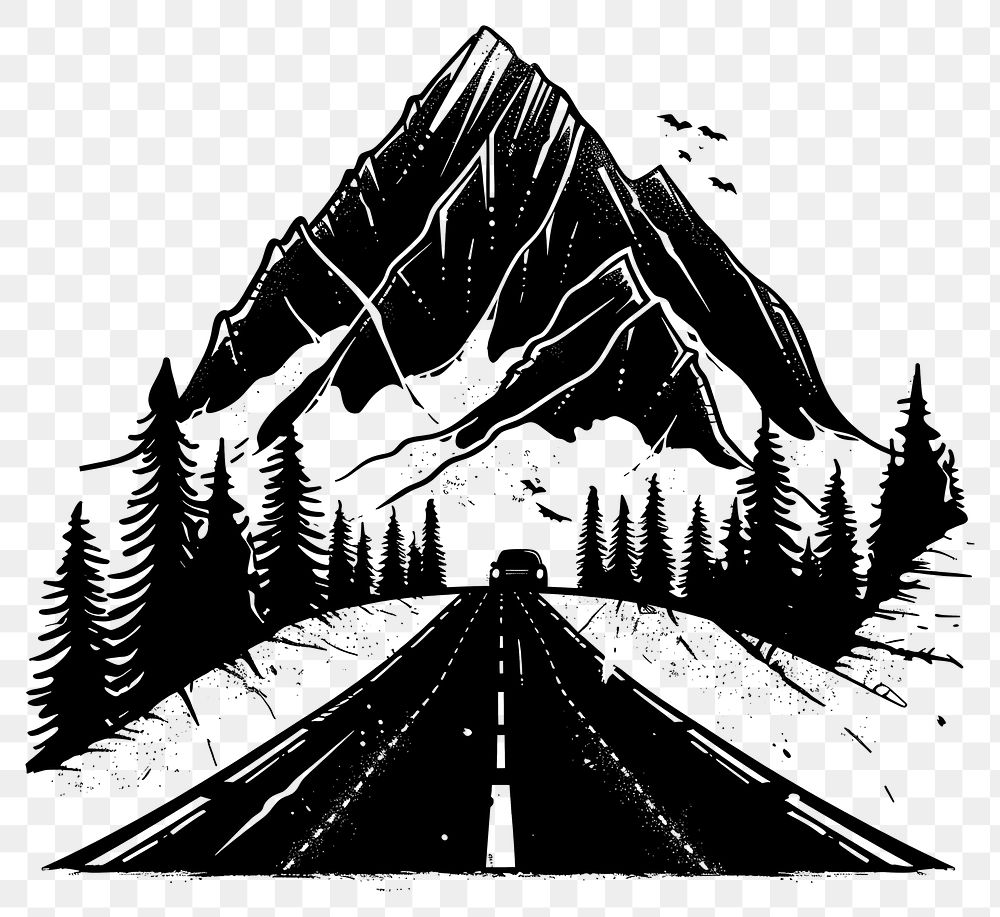 PNG Holiday Trip Road to The Mountain tattoo flat illustration road illustrated outdoors.