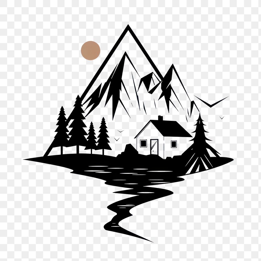 PNG Moutain and house tattoo flat illustration illustrated outdoors stencil.