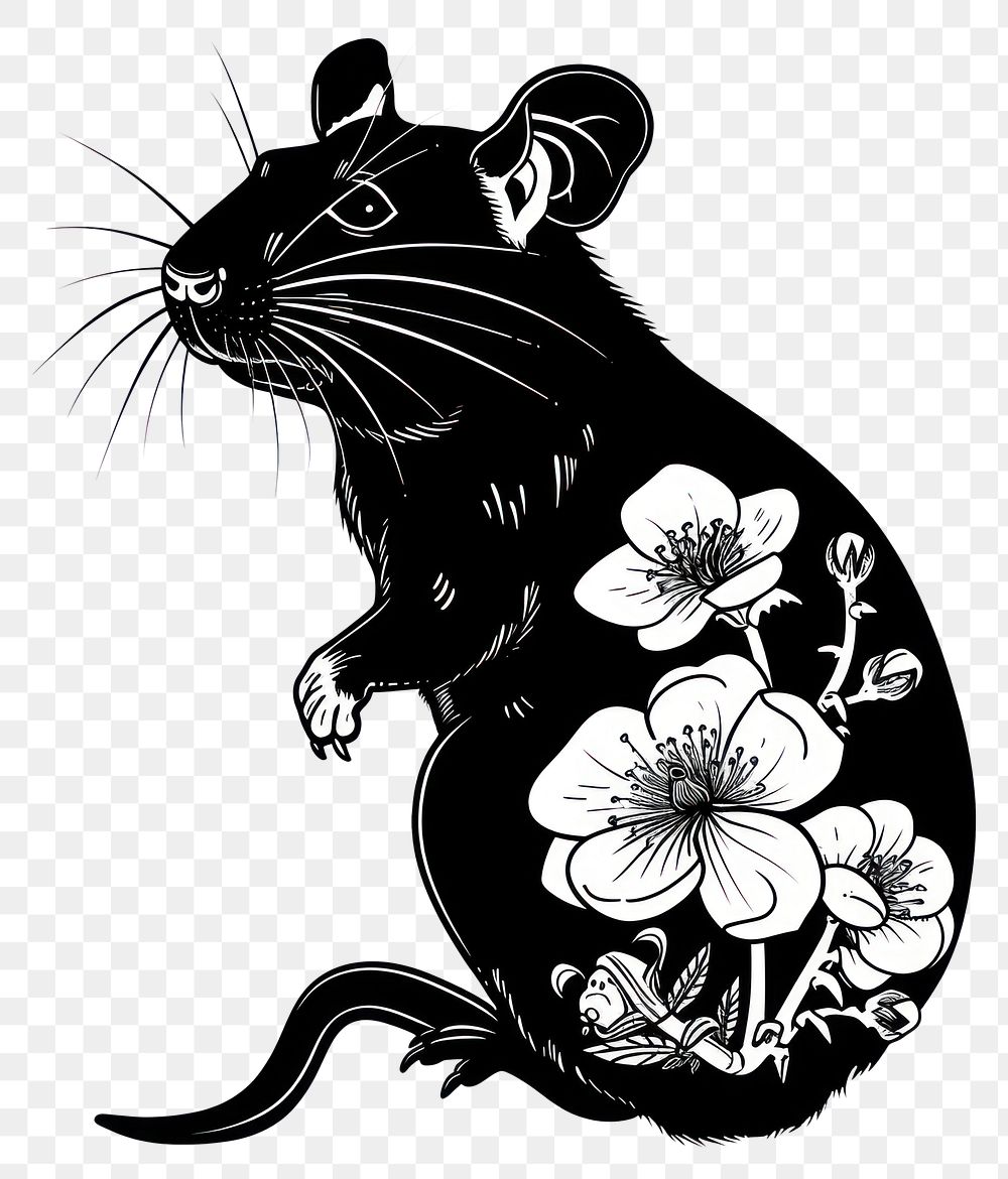 PNG Rat tattoo flat illustration animal mammal rodent.